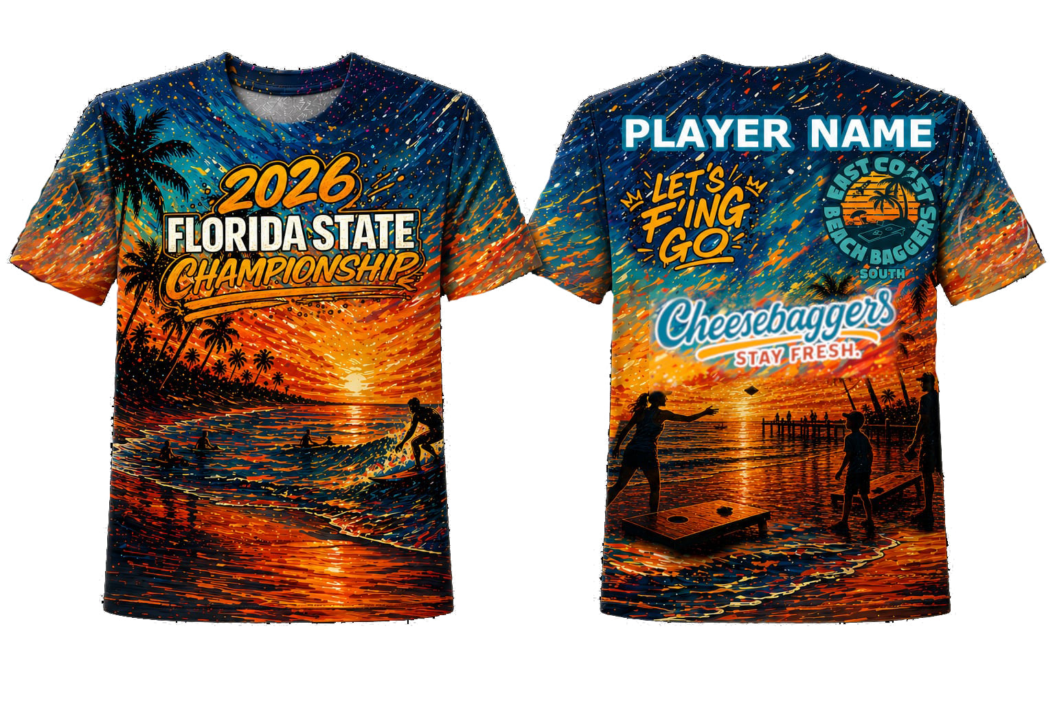 Florida State Championship 2026 Custom Jersey Pre-Order (Let's F'ing Go x East Coast Beach Baggers x Cheesebaggers collab)